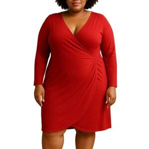 Ashley Stewart Plus Size 22/24 Dress Womens Wrap-Style Red Chic Flattering